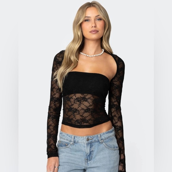 Edikted Tops - Edikted Addison Sheer Lace Two Piece Top size large!